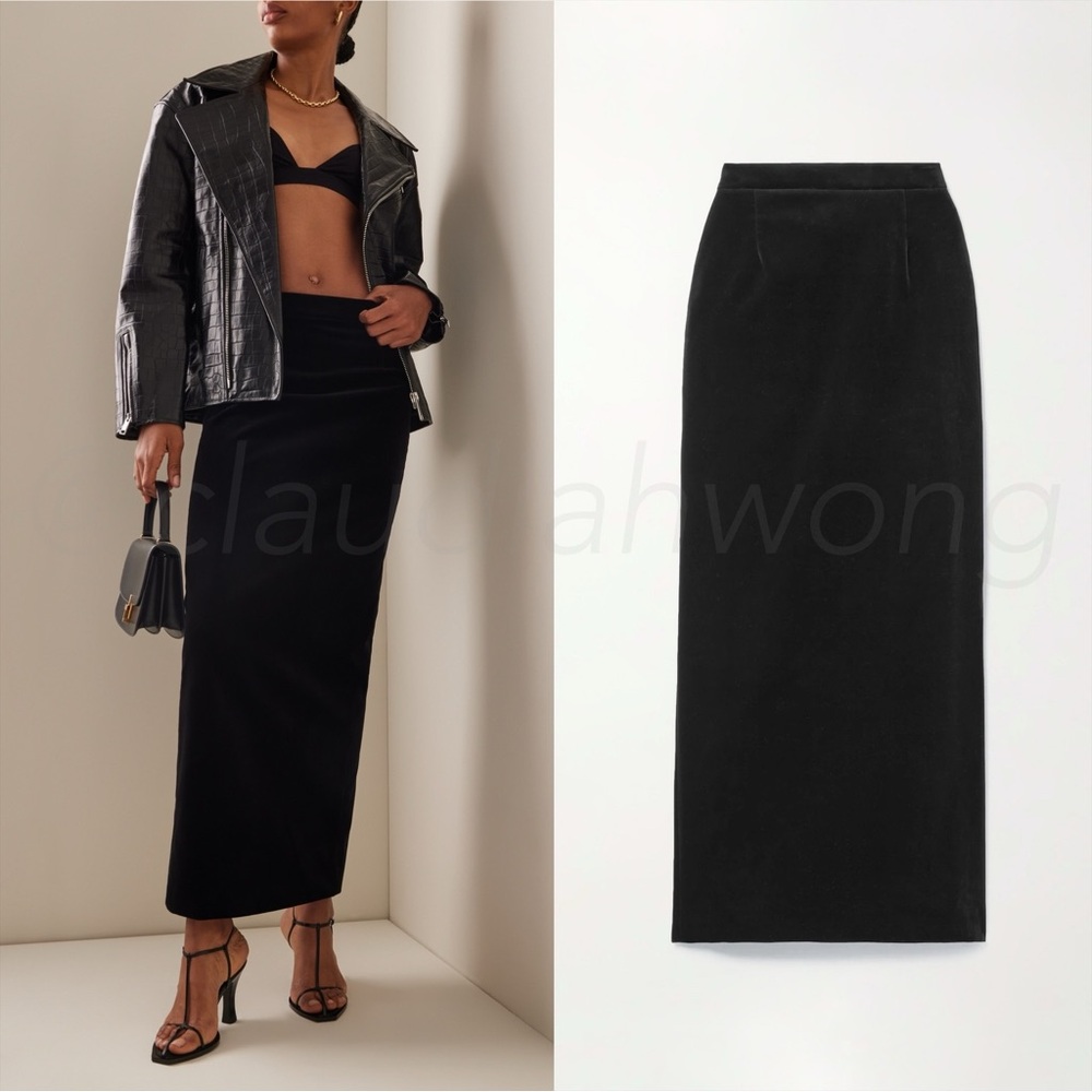 NILI LOTAN Belle Velvet Maxi Column Skirt in Black